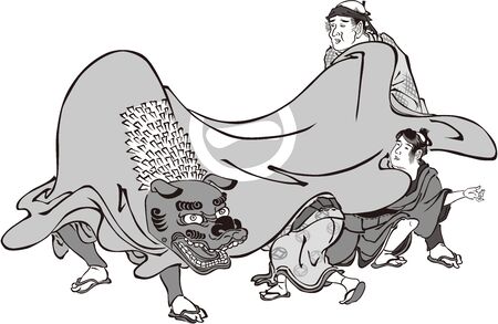 Lion dance at the festival in Japanのイラスト素材