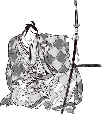 The samurai in a cool pose with a swordのイラスト素材