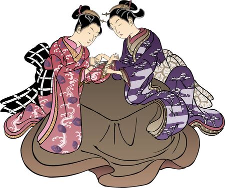 Girls who are riding in kotatsuのイラスト素材