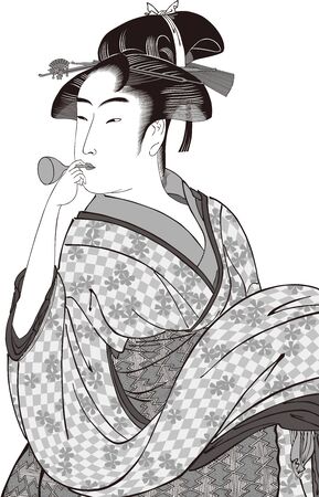 The Daughter Blowing Beadro Black and Whiteのイラスト素材