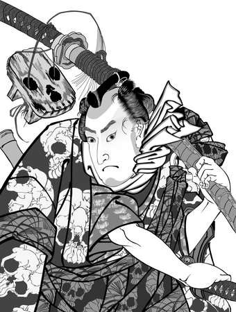 Kuniyoshi Moyasho-tsu cash man Gosuke Nobari Black and Whiteのイラスト素材