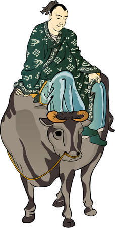 Ukiyo-e Hikoboshi on a cow Part 2のイラスト素材
