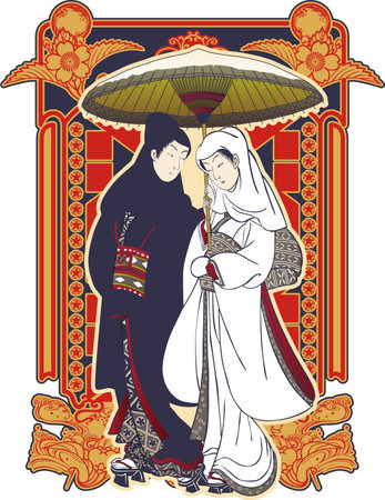 Ukiyo-e Men and Women Part 1 Retro Versionのイラスト素材