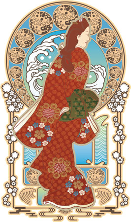Beautiful figure in return Japanese style Gothic versionのイラスト素材
