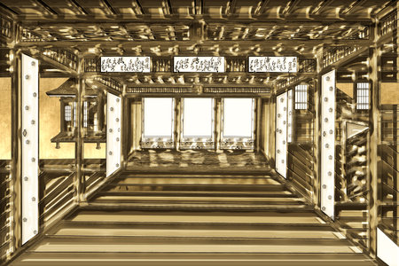 Japanese temple in the style of the 20th century. 3d renderingの写真素材