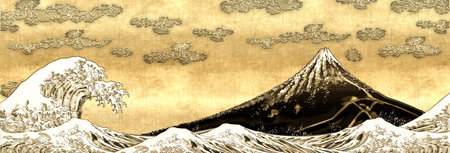 Kanagawa Okinami Ura & Yamashita Shirayu Gold Long Versionの写真素材
