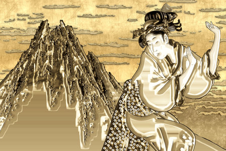Gwangju's Mishima Pass and the Kimono Woman Gold Versionの写真素材