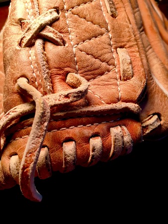 Detail of leather baseball gloveの写真素材