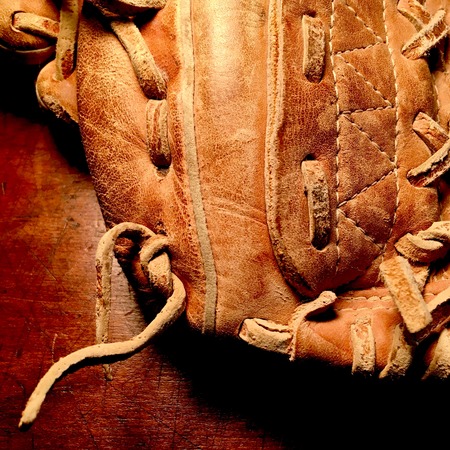 Detail of leather baseball glove
