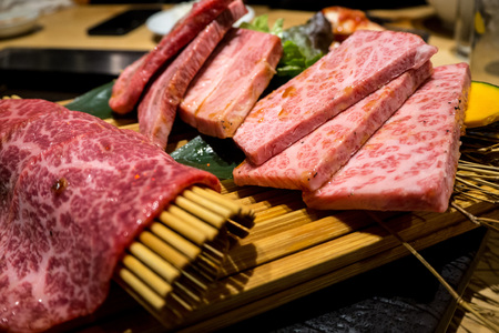 Different cuts of A5 grade Japanese wagyu beefの写真素材
