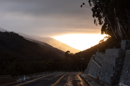 Sunrise at the top entrance of Thredbo Australiaの写真素材