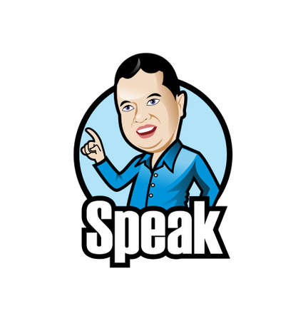 Successful businessman giving a speech at podium. Public speaking concept.のイラスト素材