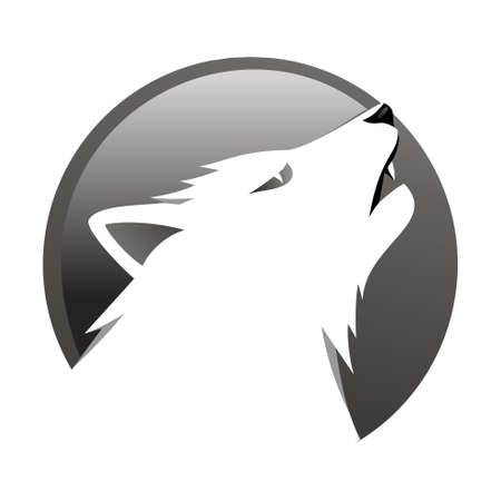 Wolf howling at moon, Wolf and moon sign on black background, Howling coyote illustrationのイラスト素材