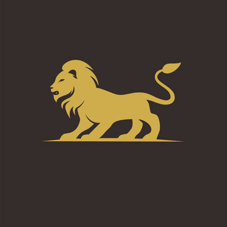 Silhouette Gold Lion with black background, simply, mascot logo designのイラスト素材