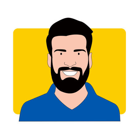 beard man in blue t-shirt cartoon. Flat cartoon design illustrationのイラスト素材