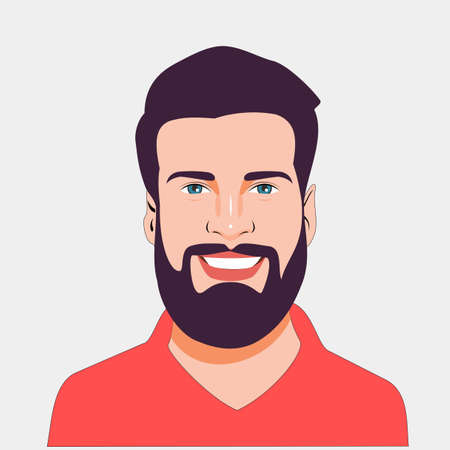 beard man in red t-shirt cartoonのイラスト素材