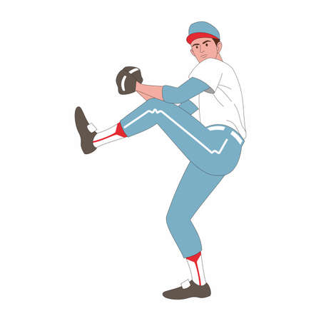 Baseball player throwing the ball. Summer sports,. Team game. Baseball pitcher. Vector imageのイラスト素材
