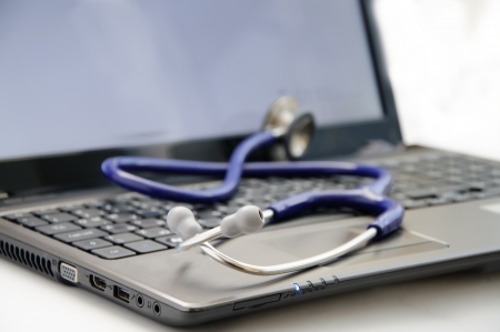 medical stethoscope on laptop  Diagnostic conceptの写真素材