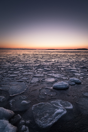 Ice floats in the Baltic Sea during an arctic winterの写真素材