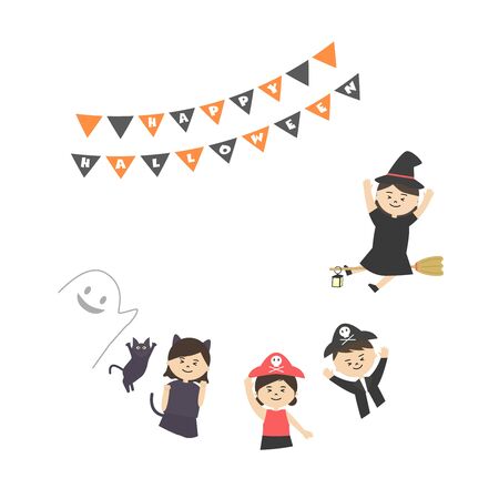 Vector circle frame of children wearing halloween costumesのイラスト素材