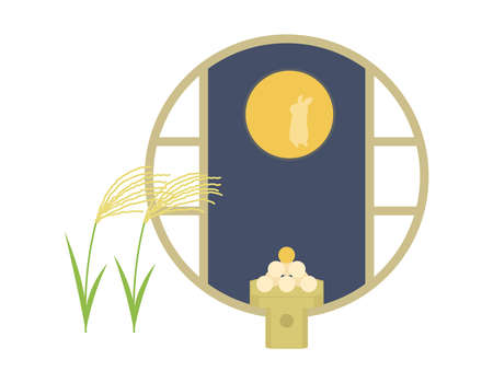Vector illustration of japanese traditional tsukimi, full moon viewing.のイラスト素材