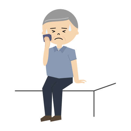 Vector illustration of senior man sitting and wiping sweat with a handkerchiefのイラスト素材