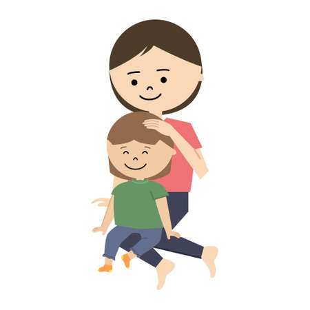 Vector illustration of girl sitting on woman's lap. mother and daughterのイラスト素材