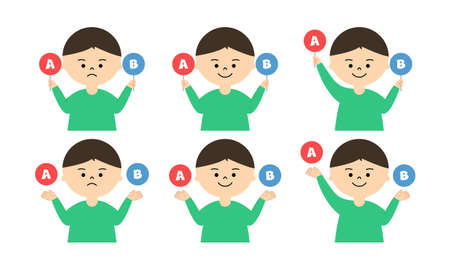 Illustration set of boy confused between two options A or Bのイラスト素材