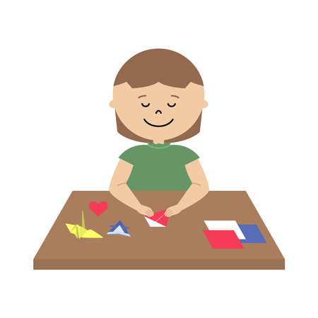 Vector illustration of girl folding origami paperのイラスト素材