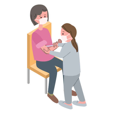 Vector illustration of senior woman taking the injection.のイラスト素材