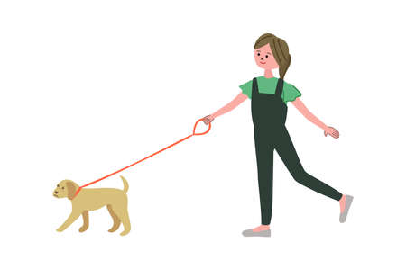 Vector illustration of woman walking the dogのイラスト素材