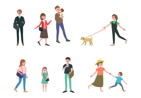 Vector illustration set of people walkingのイラスト素材