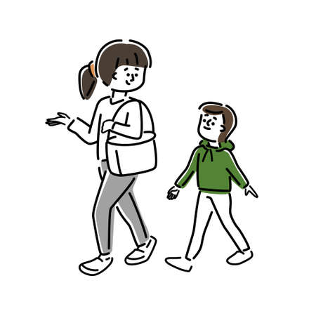 Vector illustration of woman and boy walkingのイラスト素材