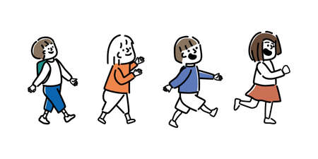 Vector illustration set of children walking.のイラスト素材