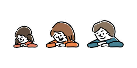 Vector illustration set of family looking downward.のイラスト素材