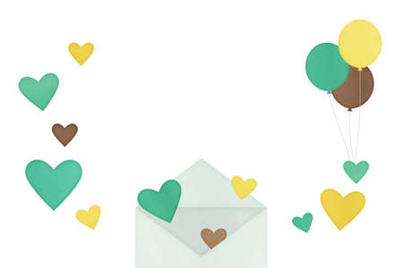 Watercolor style illustration of heart overflowing from letterの写真素材