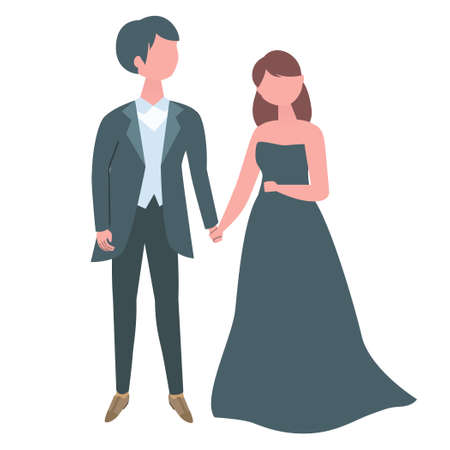 Vector illustration of bride and groom holding hands.のイラスト素材