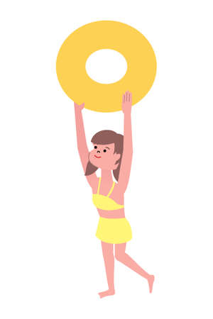 Vector illustration of girl holding a swimming ring.のイラスト素材