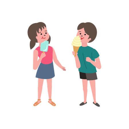 Vector illustration of kids eating ice cream.のイラスト素材