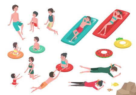 Vector illustration set of people playing in beach.のイラスト素材