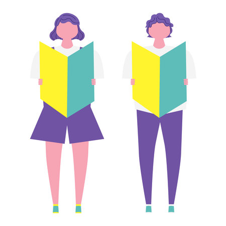 Illustration set of men and women with beginner marksのイラスト素材