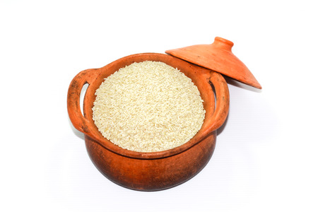 grain rice in clay potの写真素材