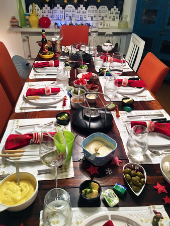 Festive Christmas Dinner Tableの写真素材