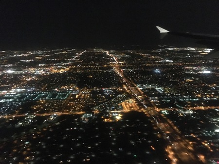 View from plane flying into Phoenix, Arizona at nightの写真素材