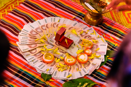 bride price money in thai wedding ceremony- (Selective focus)の写真素材