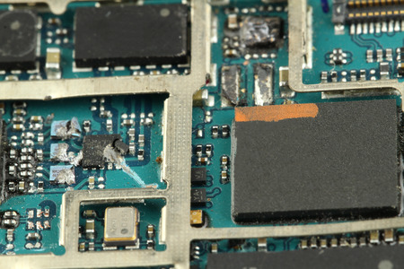 electronic Blue circuit board destroy -close up - macro- (Selective focus)