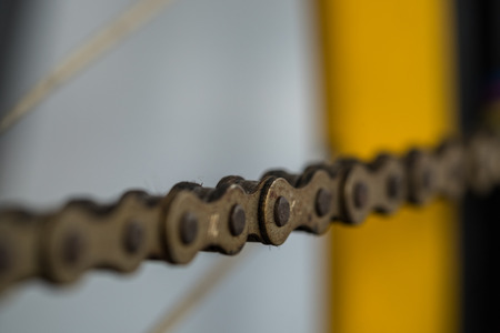 Old Chain of bicycle in wheel.(Selective focus)の写真素材