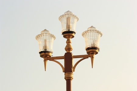 three lamp on the poleの写真素材