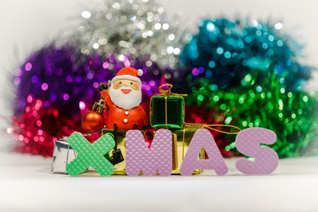 Santa claus christmas celebration with gift boxの写真素材