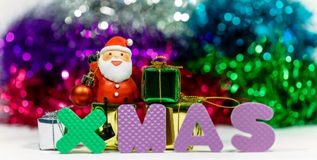 Santa claus christmas celebration with gift boxの写真素材